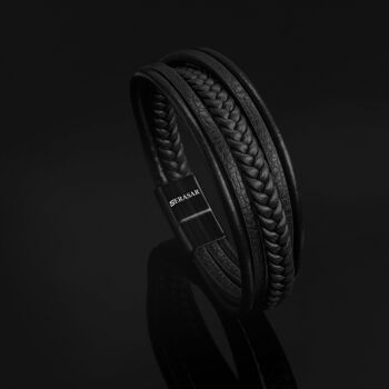 Bracelet cuir "Tresse" - Noir - B002 9