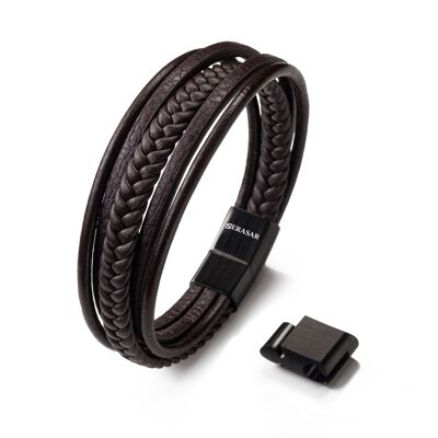 Leather bracelet "Braid" - brown - B001