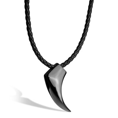 Leather necklace "Wolf" - Black - N001