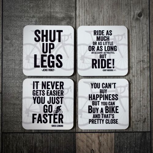 Famous Cycling Quotes Letterpress Style Coasters