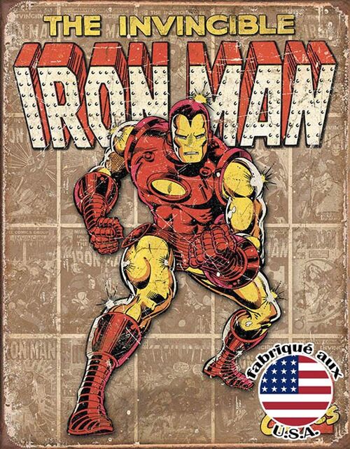 Iron man retro panels plaque us