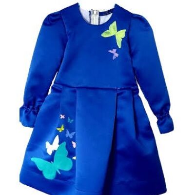 Royal Blue Dress for girls Hand-Painted with Butterflies