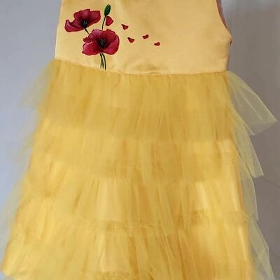 Girls Yellow Poppies Dress - Hand- Painted