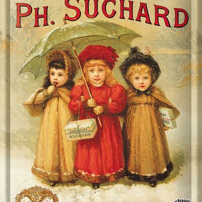 CHOCOLAT SUCHARD 3 enfants PLAQUE METAL 30X40