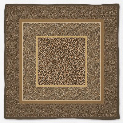 Foulard 100% sergé de soie Imprimé Animal - Marron Choco 90*90 cm