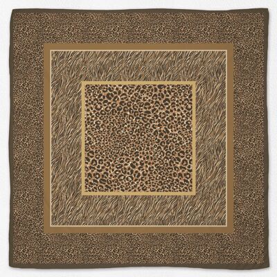 Animal Print 100% silk twill scarf  - Brown Choco 90*90 cm