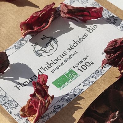 Organic red dried hibiscus flowers 100g