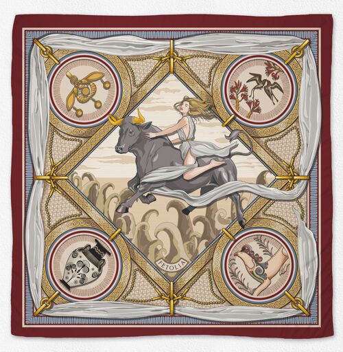 The Abduction of Europa 100% silk twill scarf  - Bordeaux Beige