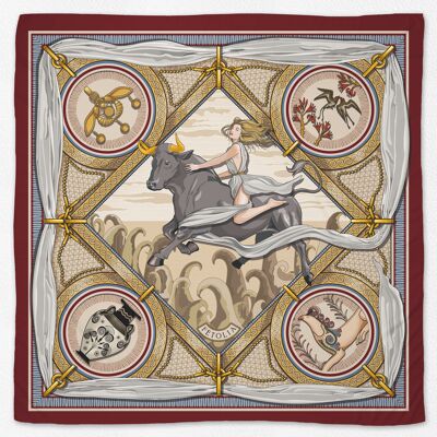The Abduction of Europa 100% silk twill scarf  - Bordeaux Beige