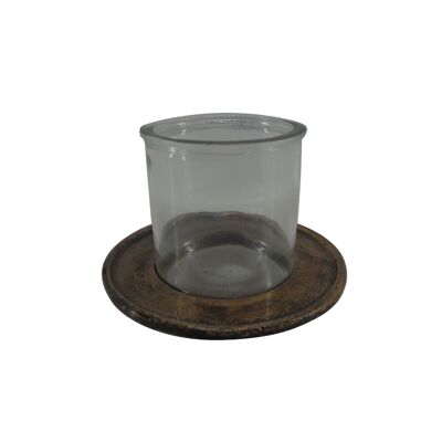 Portacandele - Tealight - Metallo - Vetro - Rotondo - Oro Nero - Bianca - 13cm di diametro