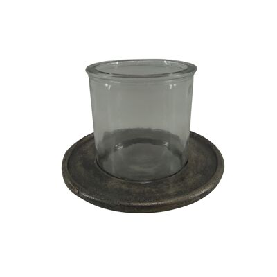 Kerzenhalter - Metall - Glas - Rund - Silber Antik - Bianca - 13cm Durchmesser