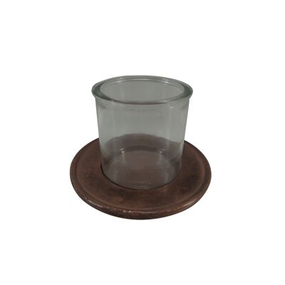 Candle Holder - Tealight -  Metal - Glass - Round -  Vintage Copper - Bianca - 13cm diameter