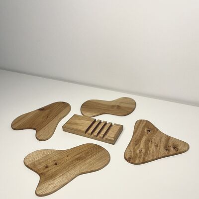 Organic oak shape coasters with holder