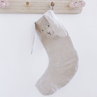 Linen Christmas Easter Stocking Bunny Face Beige