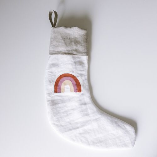 Linen Christmas Stocking Rainbow