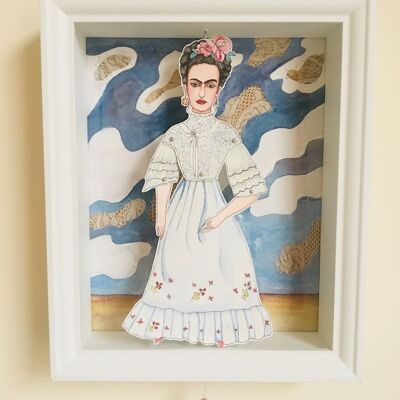 Marionnette Frida blanche encadrée modulierbar