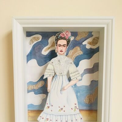 Marionnette Frida blanche encadrée modulierbar
