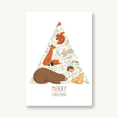 Carte postale de Noël - animaux de la forêt