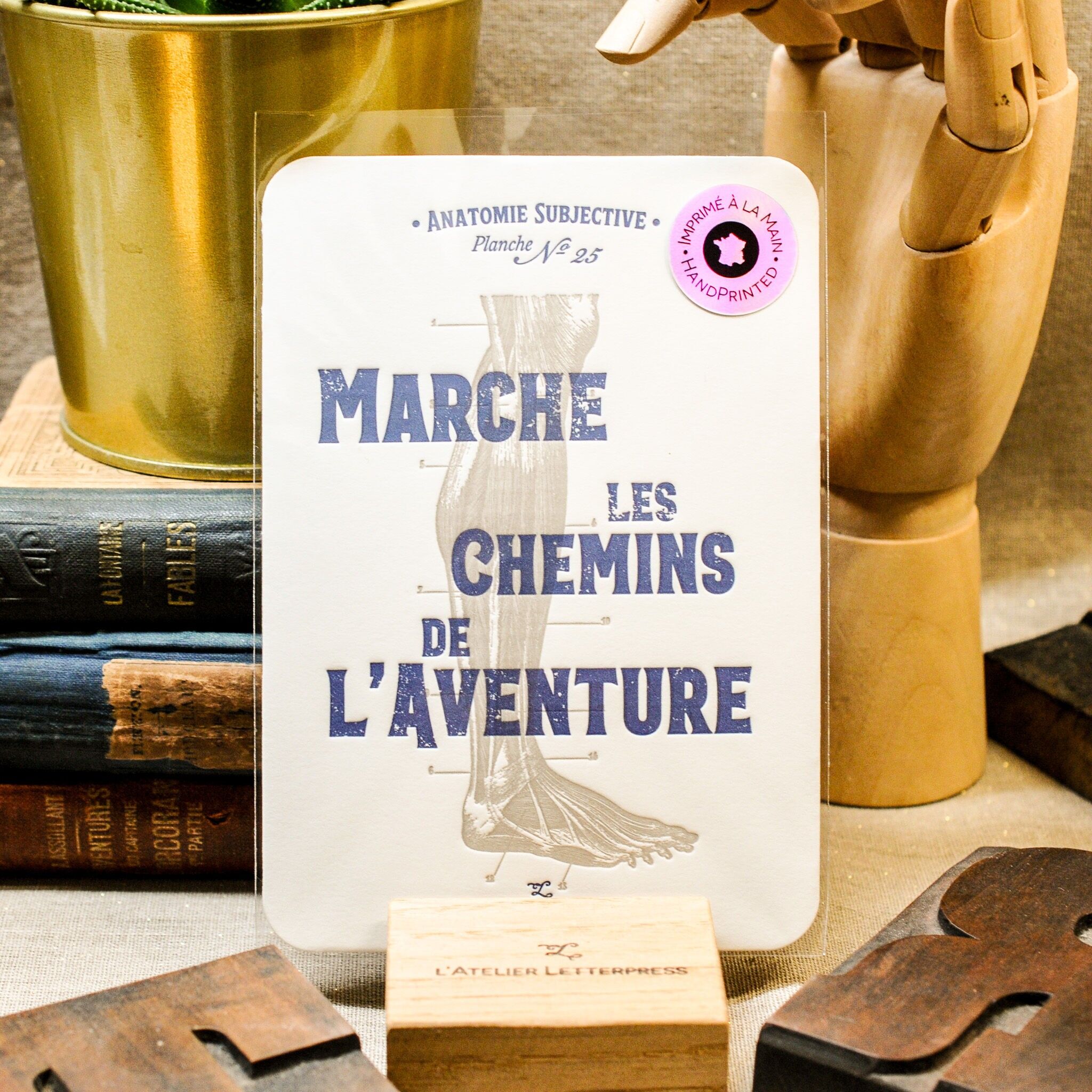 Carta tipografica Walk the Paths of Adventure, carta molto spessa, rilievo, olistica, vintage, anatomia, gamba, piede