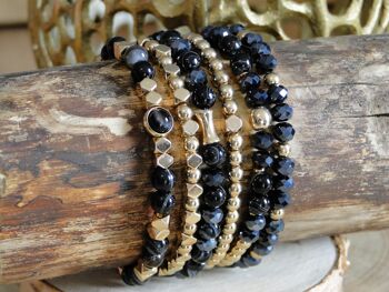 Bracelet en perles cristal noir et Hématites dorées 3