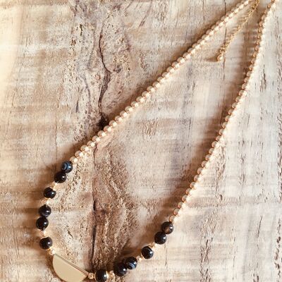 Choker necklace in golden hematite and black agate