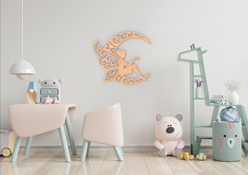 Fairy Moon Wooden Wall Art, Baby Room Decor, Nursery Wall Decor, Baby Shower Gift