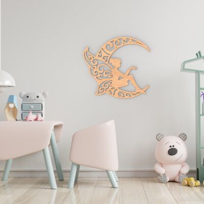 Fee Mond Holz Wandkunst, Baby-Zimmer-Dekor, Kinderzimmer-Wand-Dekor, Baby-Dusche-Geschenk