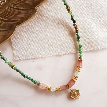 Collier rubis zoisite, aigue marine - ana 3