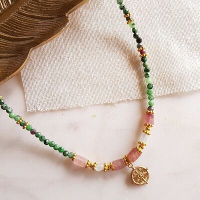 Collier rubis zoisite, aigue marine - ana