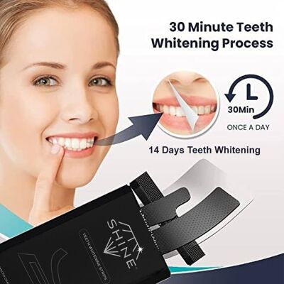 Strisce sbiancanti per denti con carbone attivo, senza perossido, SHINE, 28 strisce