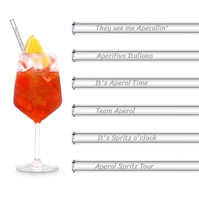 APEROL SPRITZ SPRÜCHE ENGRAVED GLASS STRAWS WITH 6 FUNNY DRINKING Slogans