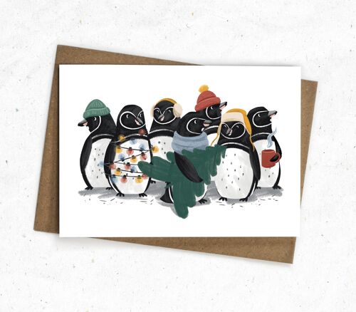 Grußkarte Weihnachten - Pinguinfamilie