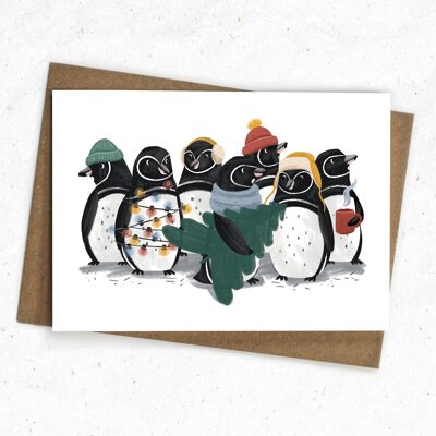 Tarjeta de felicitación de Navidad - familia de pingüinos