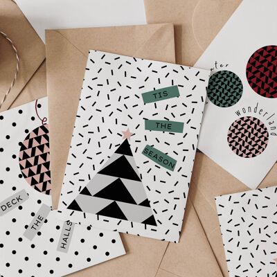 Paquete de 6 tarjetas navideñas geométricas modernas
