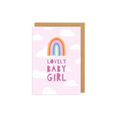 Lovely Baby Girl - Tarjeta de felicitaciones de arco iris para bebé recién nacido