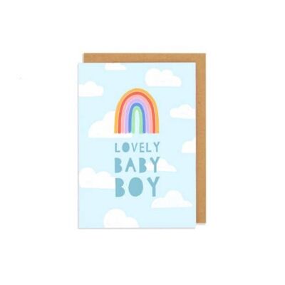 Lovely Baby Boy - Tarjeta de felicitaciones de arco iris para bebé recién nacido