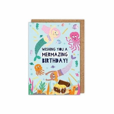 Gold Foiled Kids: 'Mermazing Birthday' Kinderkarte