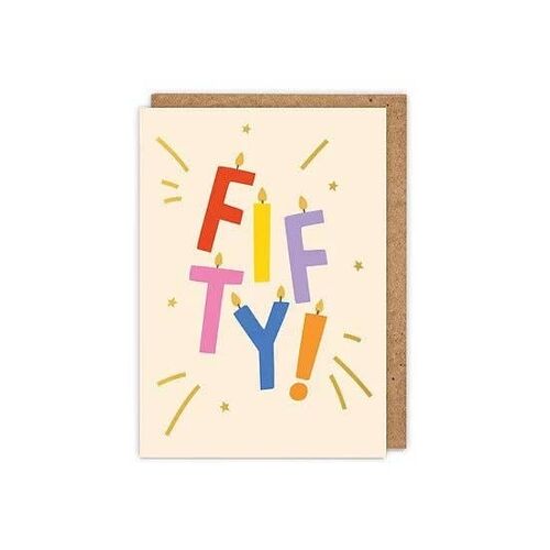 Gold Foiled 'fifty!' Letter Candles 50th Age Birthday Card