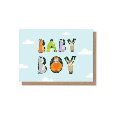 Carte de voeux d'alphabet animal nouveau bébé garçon