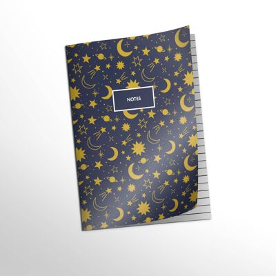 Cuaderno mini A6 de 48 páginas con estampado de estrellas y cosmos