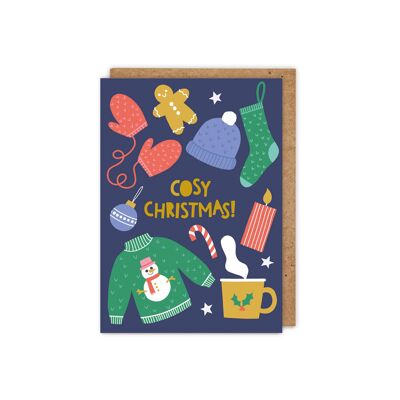 Cartolina di Natale A6 illustrata moderna e carina di Natale accogliente