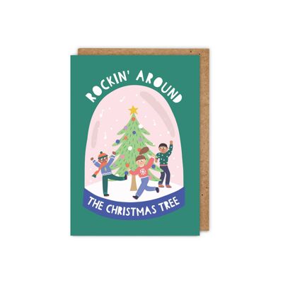 Tarjeta de Navidad ilustrada Rockin 'Around the Christmas Tree