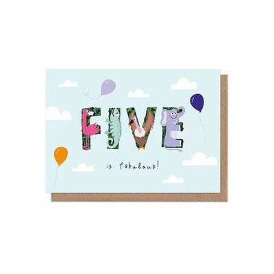 Cinco es fabulosa tarjeta de felicitaciones para niños de 5 años de edad