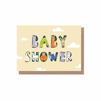 Carte de voeux neutre pour baby shower avec alphabet animal