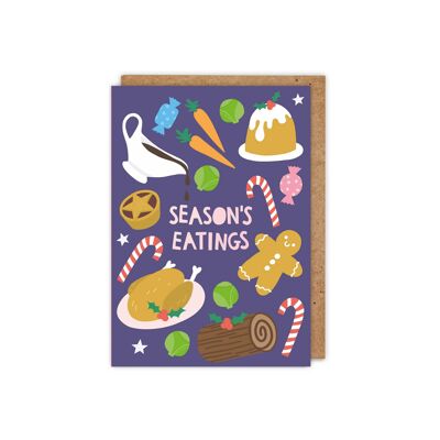 Season's Eatings Carte de Noël A6 Nourriture illustrée mignonne