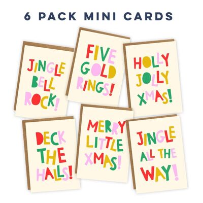 Multipack: 6 mini A7 cards - typographic Christmas card set