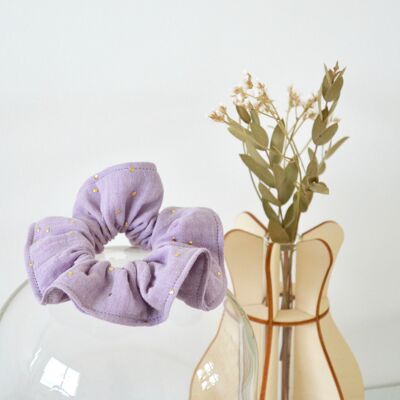 Lilac and golden dots scrunchie