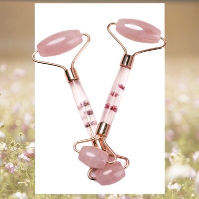 Rose quartz roller with flower handle