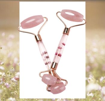 Rouleau de quartz rose avec poignée fleur 1