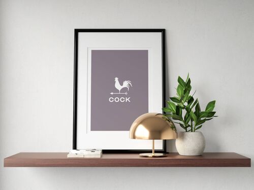 Cock Wall Art Print, Kitchen Decor, Funny Bathroom Print - A3 (297x420mm) / Mysterious Teal